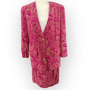 Vintage Ann Taylor Silk Suit Skirt and Blazer Set Magenta and Tan